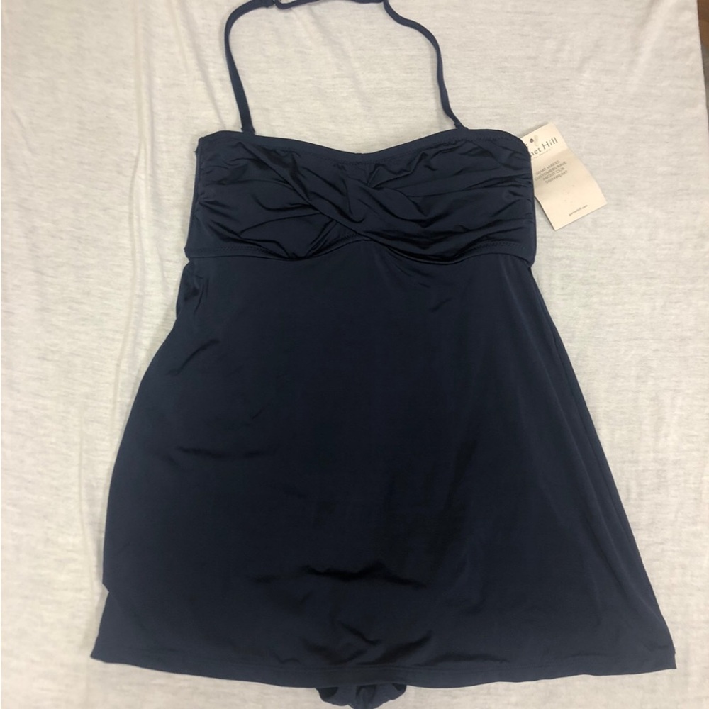 NWT Garnet Hill Ruched Swim Dress. Navy. Sz 2.